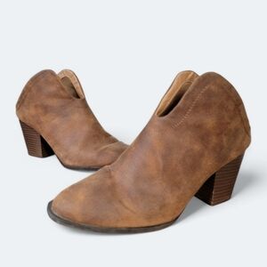 Qupid Prenton Western Pointed Toe Brown Vegan Bootie Mules Size 6.5